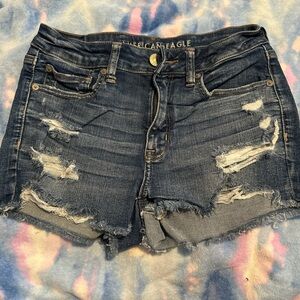 American Eagle Outfitters Women's Ripped Jean Shorts - Dark Blue